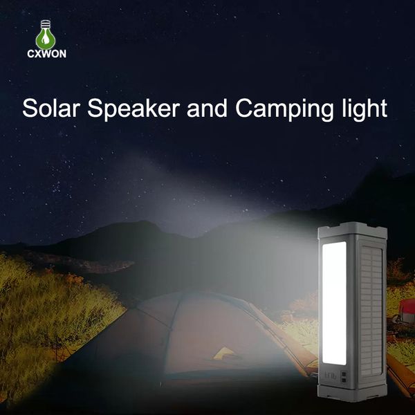 IPX7 Ultra Waterproof 5.1 Altoparlante ad energia solare Bluetooth Luce di emergenza da campeggio esterna Altoparlanti protettivi per bassi audio di alta qualità da 20 W Luce a 27 LED