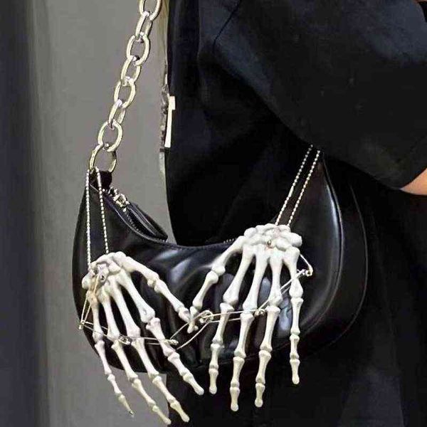 

xiuya harajuku gothic bags for women y2k style cool girls skull dumpling shoulder bag crossbody female chain hand bone handbags 220510