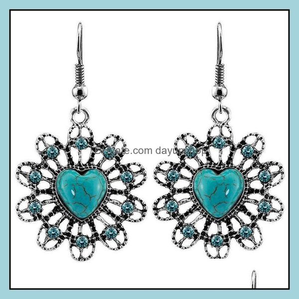 

dangle chandelier earrings jewelry womens hollow heart tibetan sier turquoise charm fashion gift nat dhcoh, Silver