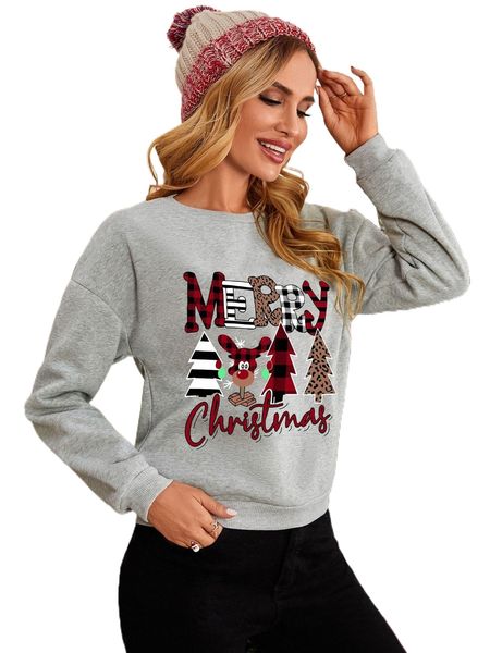 

christmas tree & slogan graphic pullover u3oj#, Black