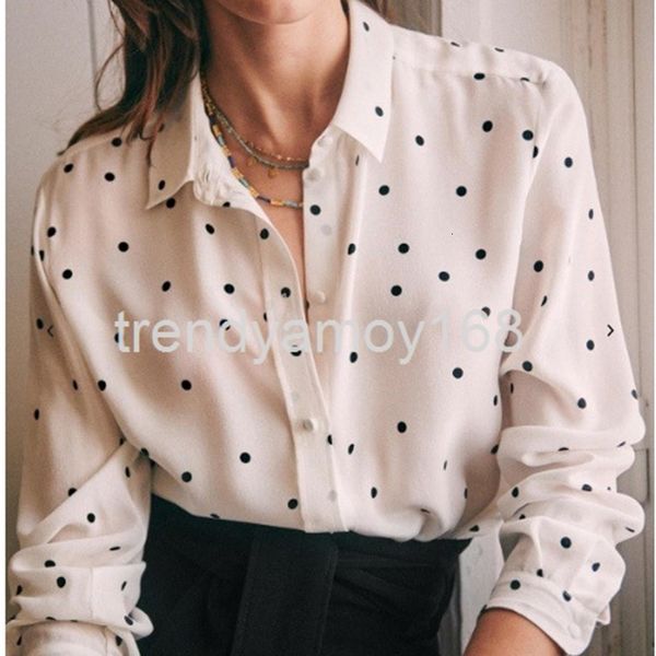 

women's polos spring and summer women's dress method single s family wave point bonded buckle silk shirt pure original factory, White