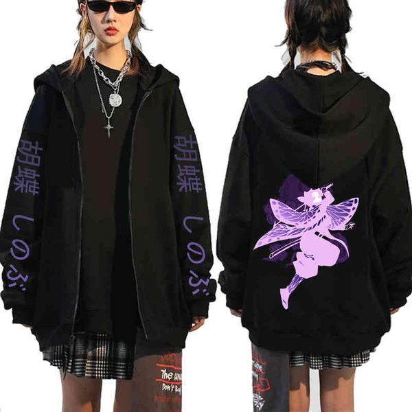 Demon Slayer ZIP UP Hoodie Anime Print Hoodies Tool Spring Scipper Куртка Спортивная одежда Cochou Shinobu Кимецу Нет Yaiba Пальто