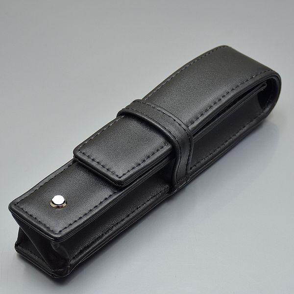 

black leather pen bag office stationery fashion pencil case for single pen