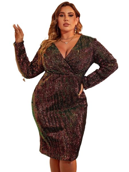 

plus overlap collar sequin dress j1wy#, Black