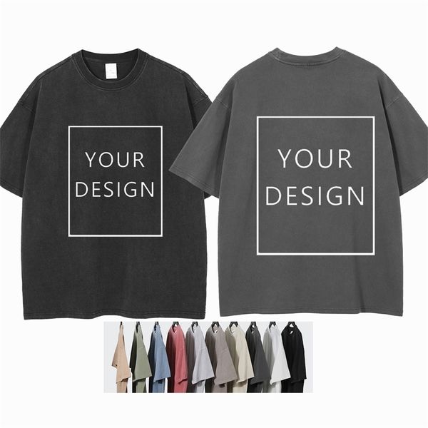 Ваш собственный дизайн вымыт и изношенные 250 г толстой мужской футболка, бренд, картина Men t Diy T Tee Одежда 220614