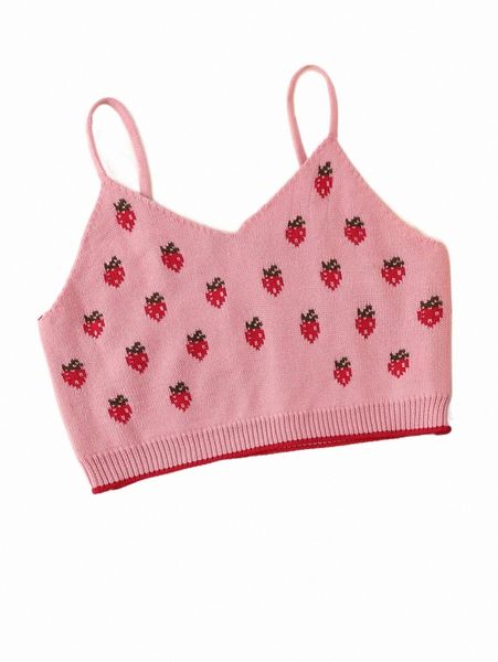 

plus strawberry pattern cami knit i432#, Black