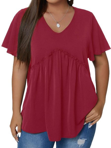 

plus frill trim flutter sleeve blouse c5oi#, Black