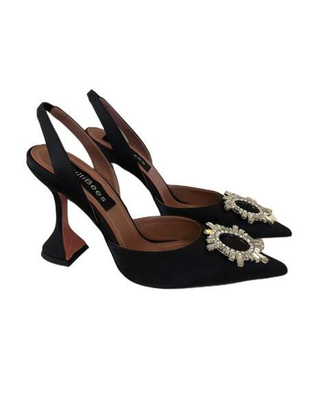 

high grade women sandals high heels solid flower pointed toe ladies shoes party wedding 220422, Black