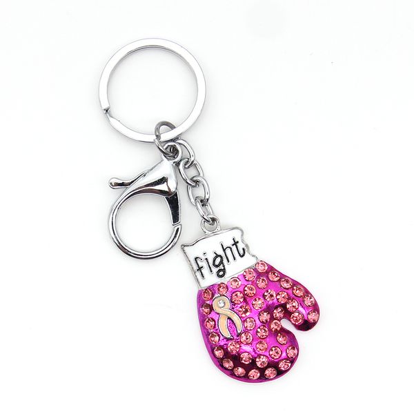 

10 pcs/lot custom pendants glove shape fight pink ribbon breast cancer awareness enamel medical key chains for nurse accessories, Silver