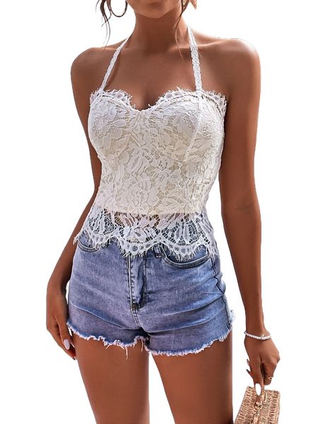 

b.ackless bustier eyelash l.ace h.alter i88k#, White