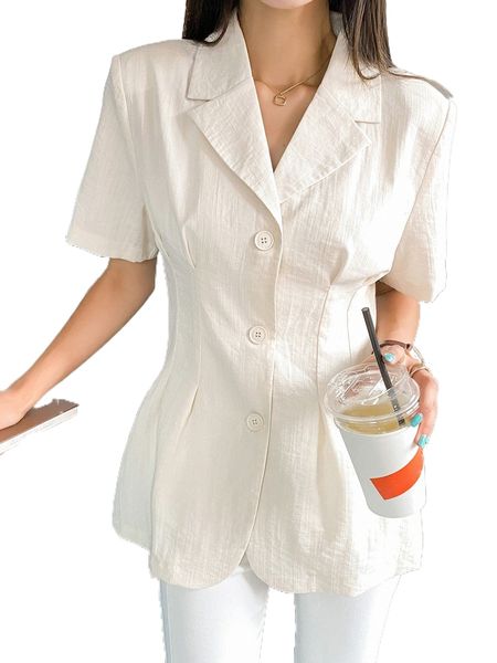 

dazy lapel neck fold pleated blazer b5xz#, White