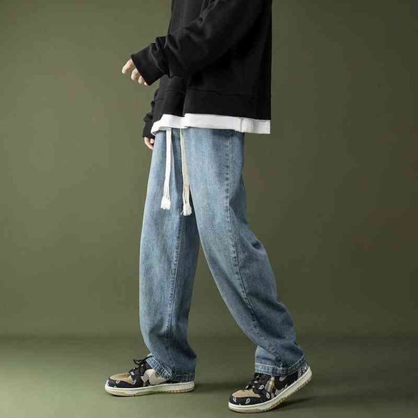 

summer black blue loose cargo jeans men streetwear denim jogger pants men casual baggy harem jean trousers t220726