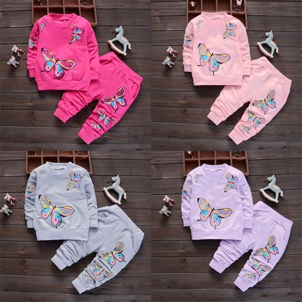 

2pcs baby clothing sets butterfly patterned long-sleeve kids clothes set 387363, White
