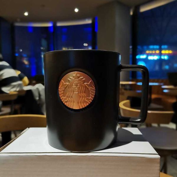 

starbucks limited water cup black gold mug classic cool black copper chapter ceramic high-capacity coffee table cup