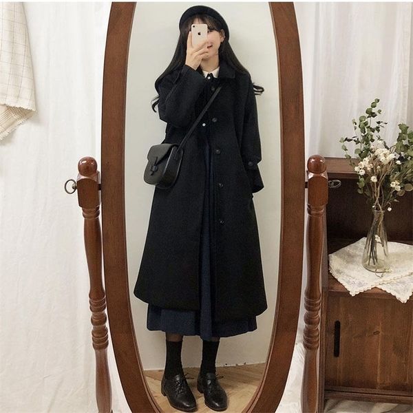

womens korean fashion long ed thickened woolen winter for women black coat harajuku 220813