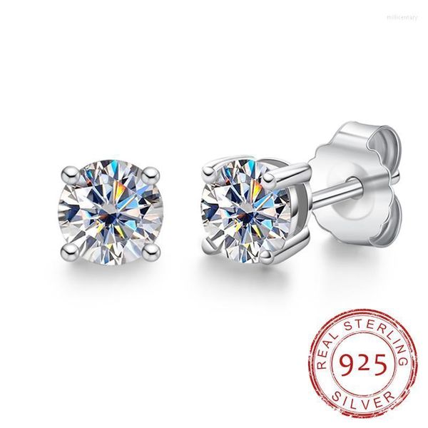 Stud Anu 4mm D Renk Moissanite Diamond Classic 925 Kadın için Gümüş Küpe Mill22