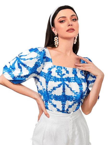 

square neck tie dye blouse b5gl#, White