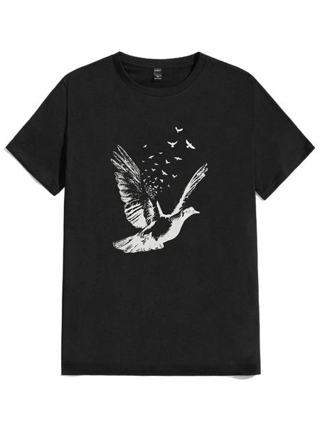 

men bird print tee v5wc#, White;black