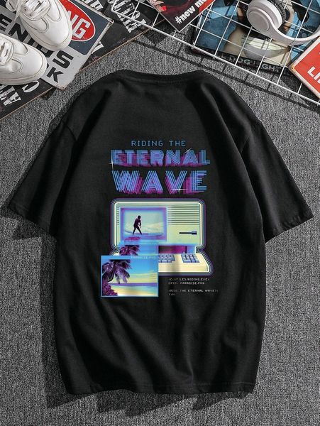 

men figure & slogan graphic tee k34s#, White;black