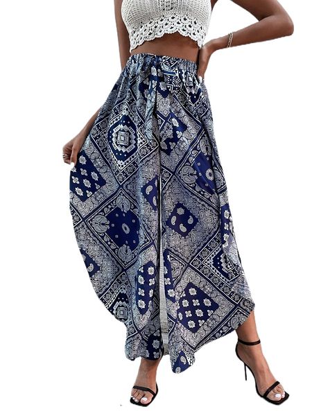 

paisley print culotte pants y9ph#, Black;white