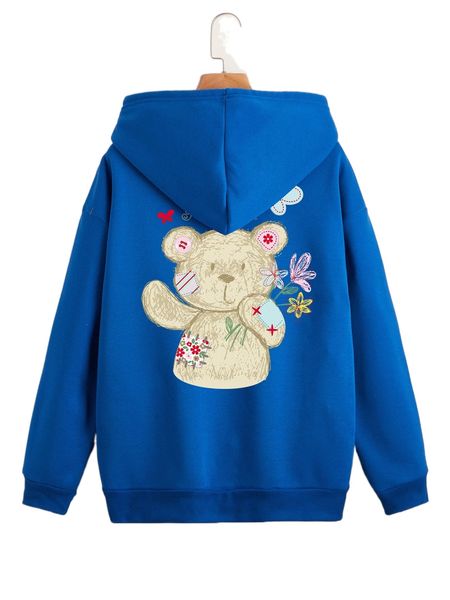 

cartoon graphic zipper up thermal hoodie h9ba#, Black