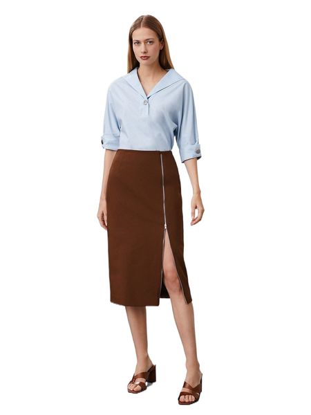 

motf premium cotton zip-up skirt i7vk#, Black