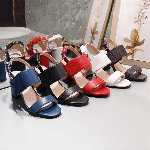 

women high-heeled shoes silhouette sandal real leather lock it mule bowknot print flower-shaped block heel with box parting weddin298q, Black