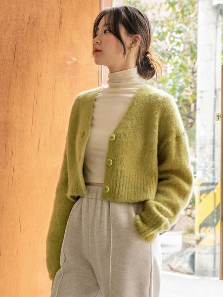 

dazy-less drop shoulder ribbed knit cardigan h4lr#, White;black