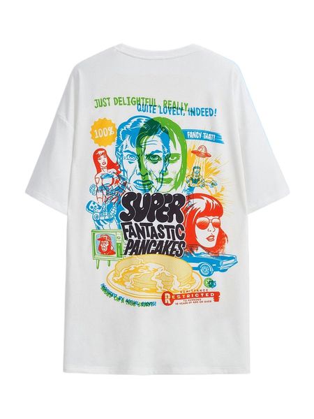 

x gimetzco slogan & figure graphic drop shoulder tee t1ao#, White