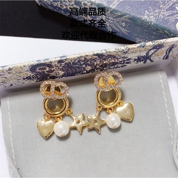

50% off online tina love star pearl female 925 silver needle earrings jewelry high version, Golden