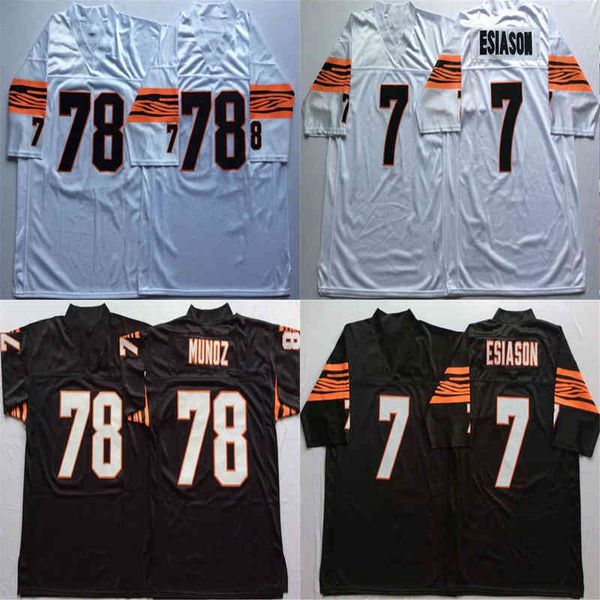 Seltenes 7 Boomer Esiason 78 Anthony Munoz Trikot Weiß Schwarz Seltene hochwertige Retro-Fußballtrikots mit Nähten für Herren