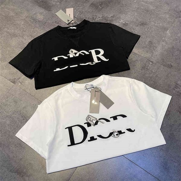 

66% off new dijia paper clip embroidered letter dr round neck short sleeve casual t-shirt for lovers in black and white