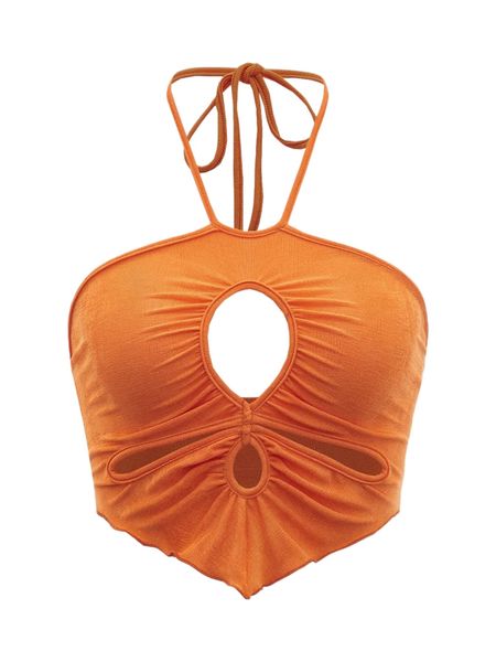 

cut out ruched lettuce trim halter p7sg#, White