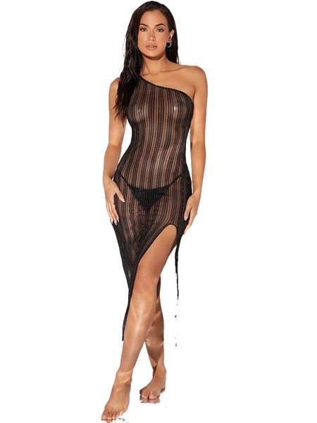 

one shoulder split thigh cover up without bikini bottom m02o#, White;black