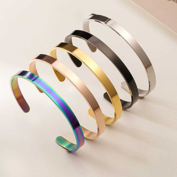 

bracelet opening adjustable c-shaped stainless steel ring titanium, Black