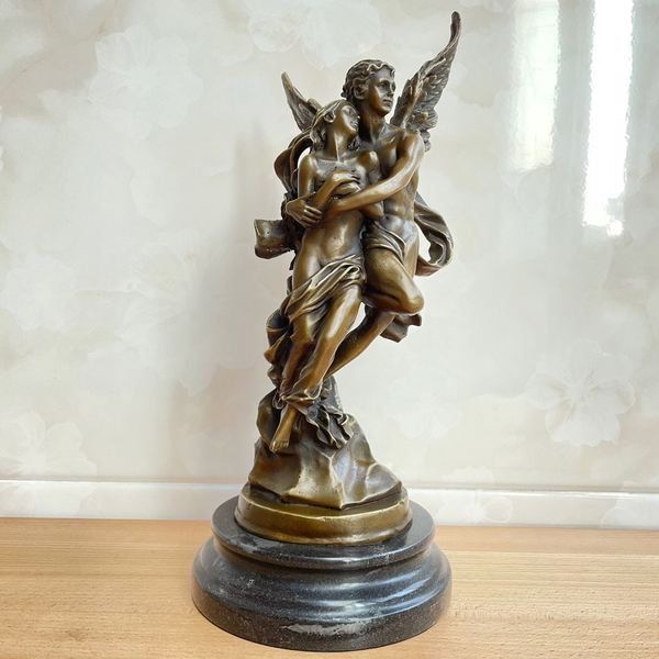 

35cm cupid and psyche bronze statue couple love sculpture antique greek god art anniversary gift ornament, Silver