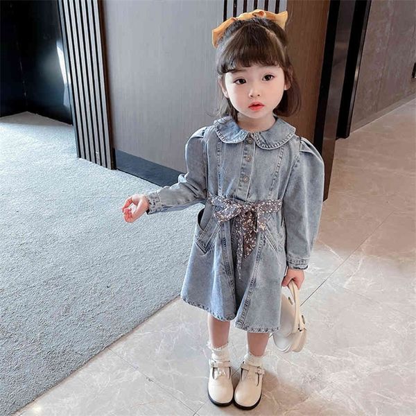 

girls denim dress est dresses for girl floral pattern children dresses spring autumn costume girl casual style 210412, Red;yellow
