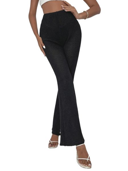 

high waist flare leg pants without panty i6qy#, Black;white