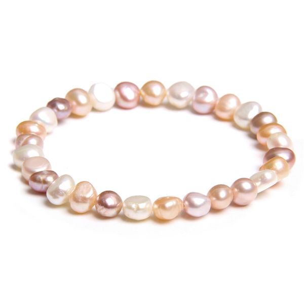 Fios feitos à mão Bloted Bracelet Natural 7-8mm Multicolor Waterwater Pearl 20cm para jóias femininas