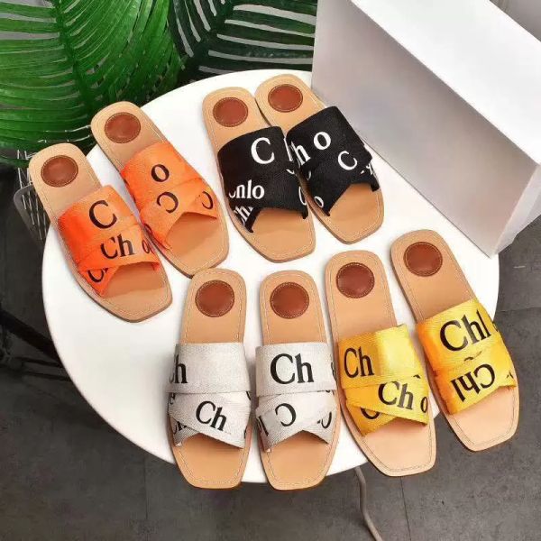 

oa048 designer woody canvas slippers summer sandals beach slippers indoor shoes designer cross woven outdoor peep toe slipper letter stylish, Black