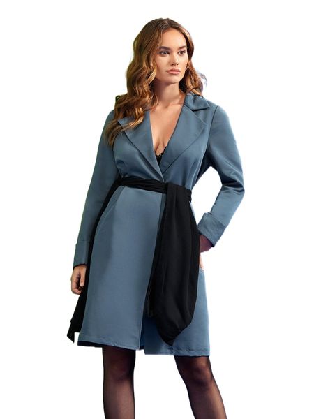 

x lindsey kate lapel collar colorblock two way belted coat j2m0#, Black