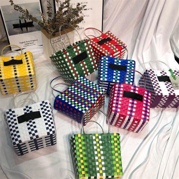 

2020 weave shopping bag summer beach bags shouder handbag striped knitted shop totes knitting basket bags home storage bag254z