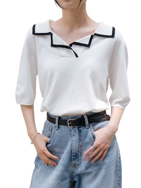

dazy-less contrast trim knit t3bc#, White;black