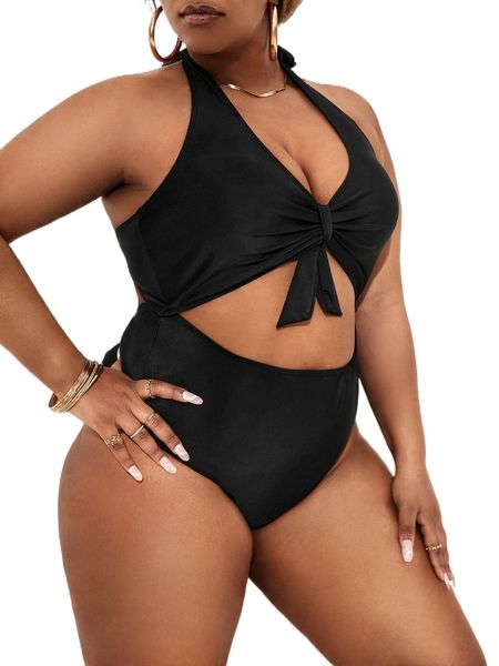 

plus ruched cut-out one piece swimsuit g4on#, White;black
