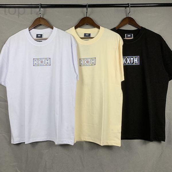 

men's t-shirts designer high version new fashion brand kiss moroccan blue cashew totem printed men's and women's short sleeve, White;black