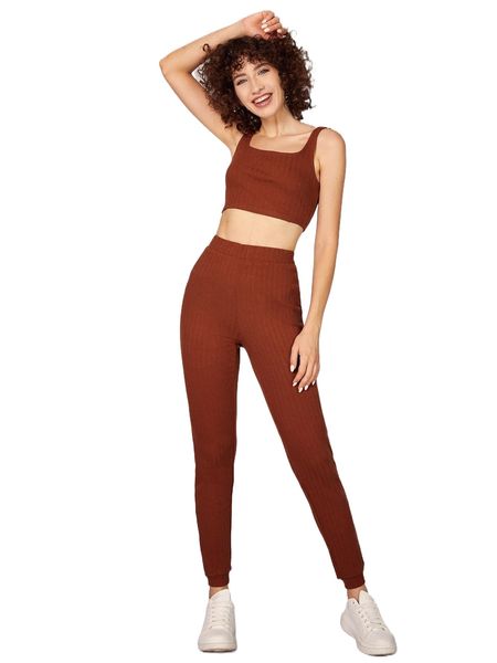 

ribbed knit crop tank & skinny pants e8ml#, White