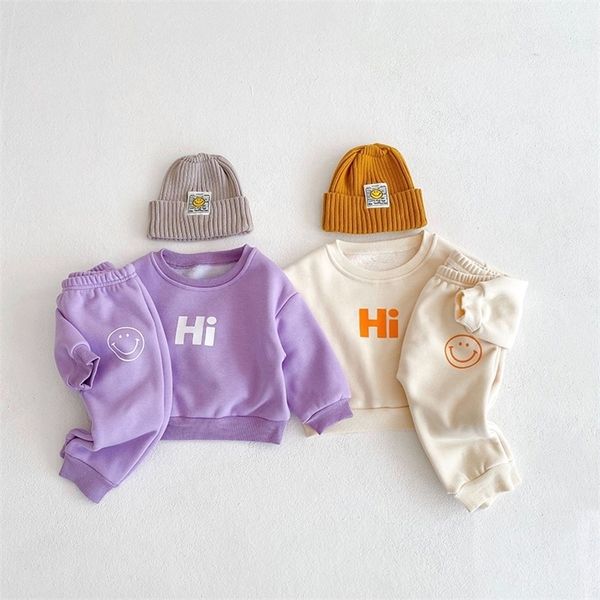 

milancel baby clothes fur lining infant girl suits letter print boys clothing set 220326, White