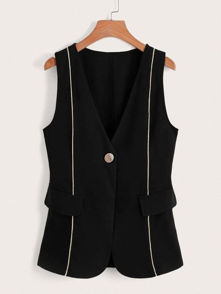 

contrast piping single button vest blazer f8wy#, White