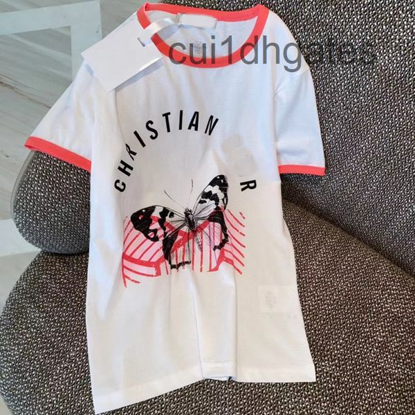 

2022 designer di or t shirt and tees dress 2022 summer new t-shirt women's neckline contrast design vibrant european short sleeved wome, White
