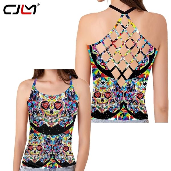 CJLM Crânio 3D Impressão Oco Colete Colorido Quadrado Verão Sexy Alta Qualidade Sem Mangas Top Engraçado Feminino Hollow Tank Top 4XL 220623